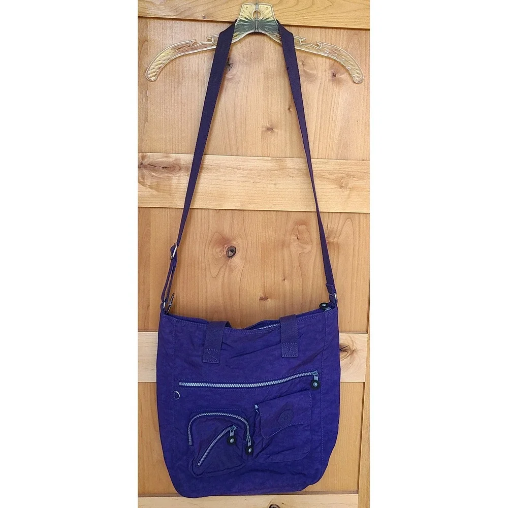 Kipling Purple Messenger Crossbody Shoulder Bag Monkey Violet Nylon Purse Travel